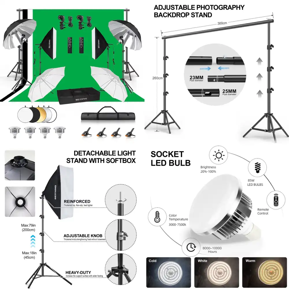 Backdrop Stand Kit - حامل خلفية تصوير قابل للتعديل (2.6×3